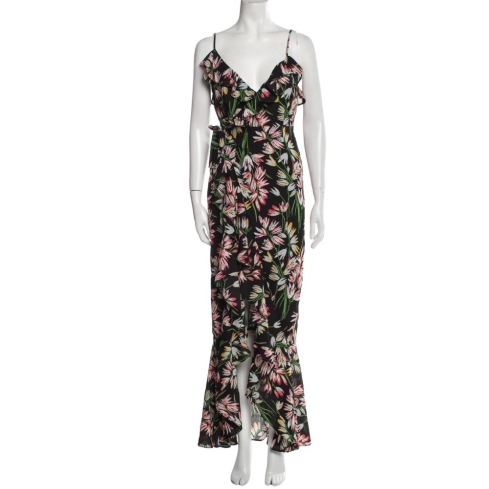 New Likely Maxi Wrap Dress 4 Black Tulip Floral Fairycore Feminine